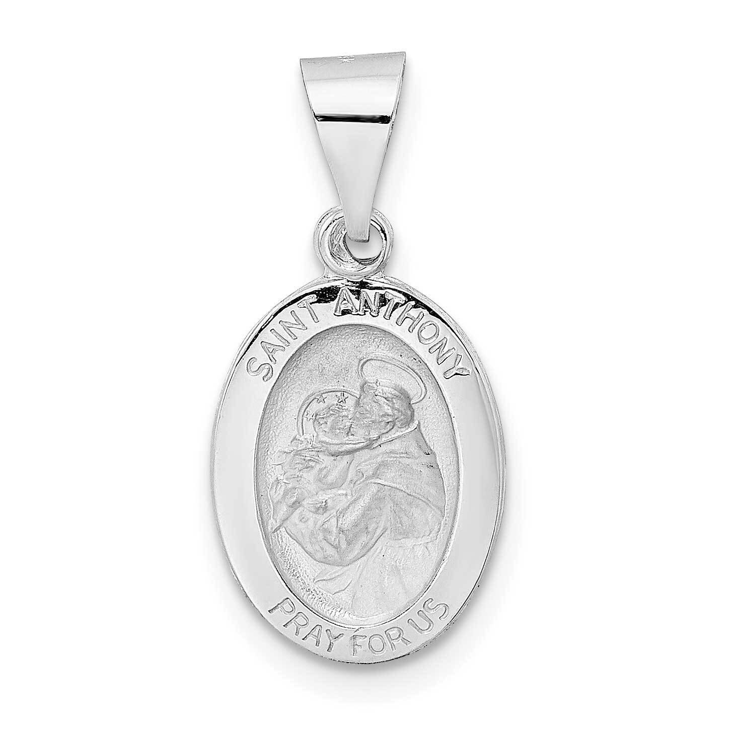 Satin Hollow Oval St Anthony Medal Pendant 14k White Gold Polished XR1923, MPN: XR1923,