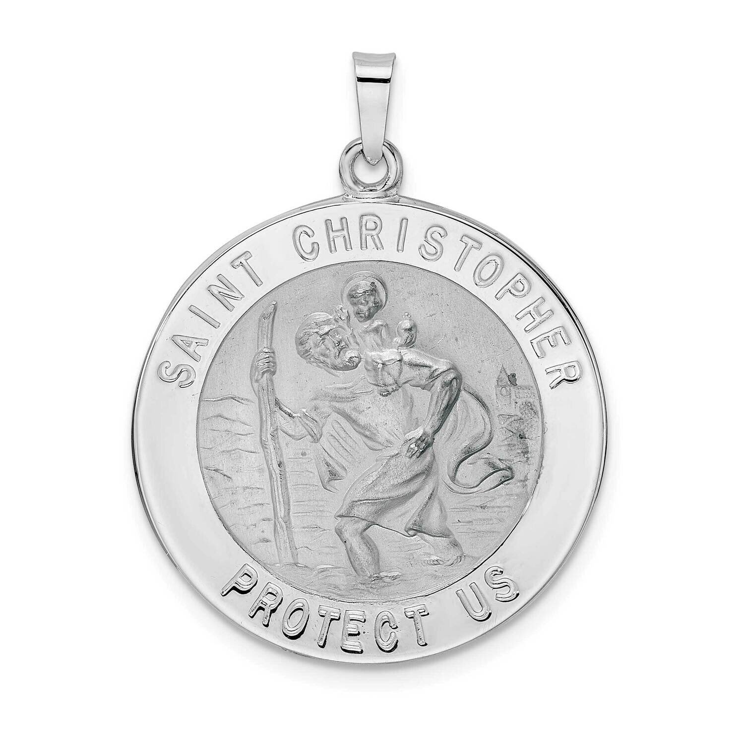 Saint Christopher Solid Medal Pendant 14k White Gold Polished XR1927