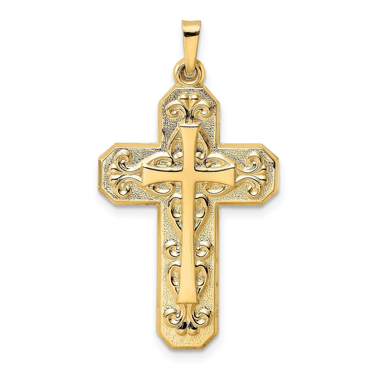 Textured Hollow Scroll Design Double Cross Pendant 14k Gold Polished XR1928, MPN: XR1928, 196904094…
