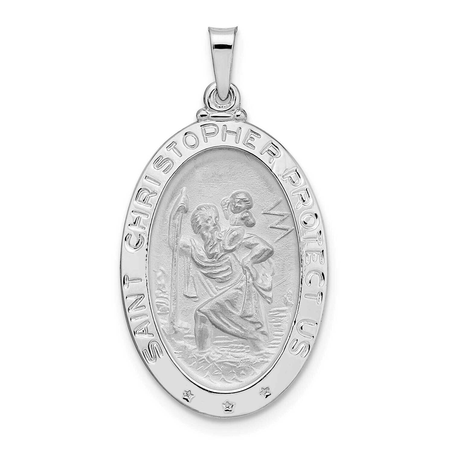 Oval Solid Saint Christopher Medal Pendant 14k White Gold Polished XR1929