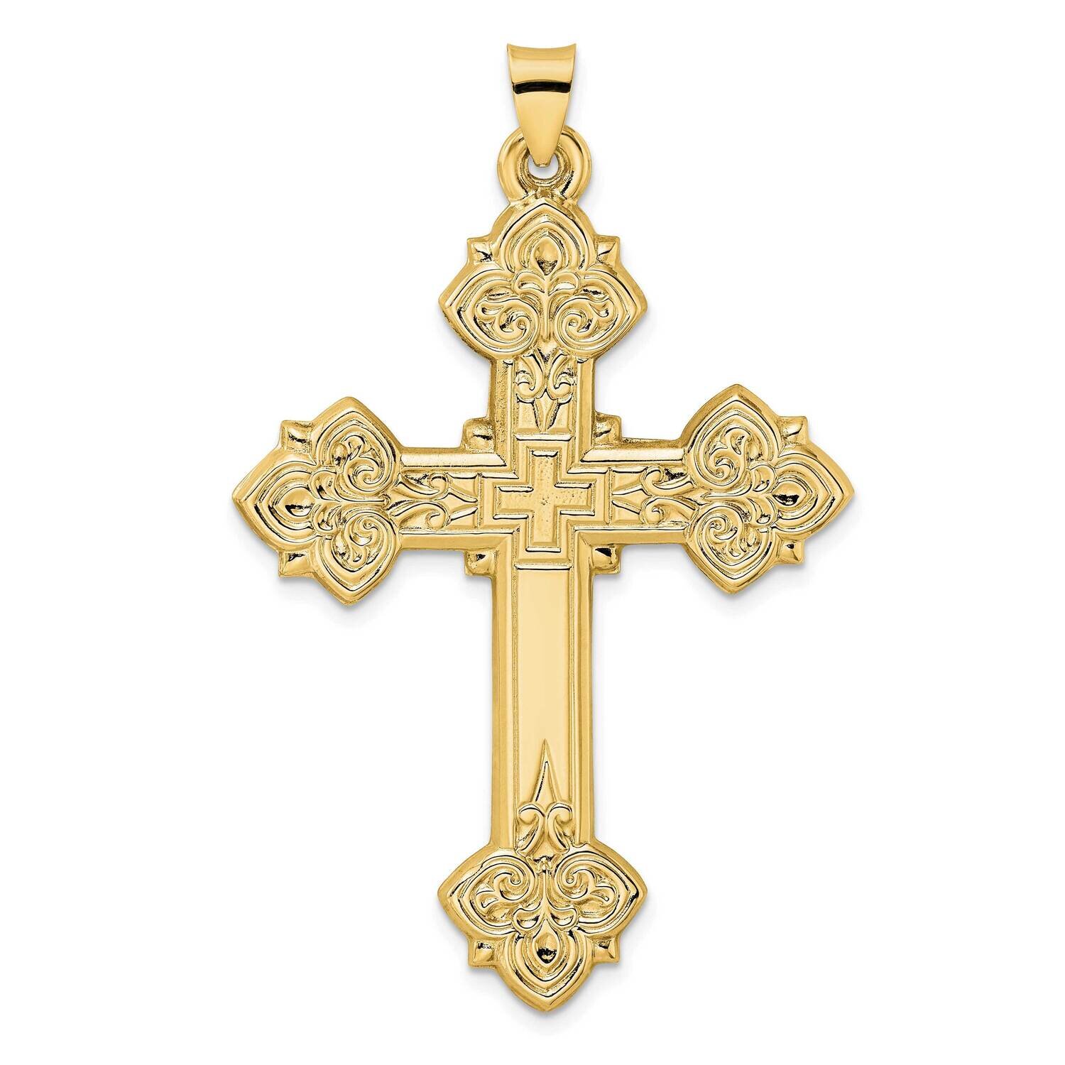 Hollow Fancy Fleur De Lis Cross Pendant 14k Gold Polished XR1930, MPN: XR1930, 191101085970