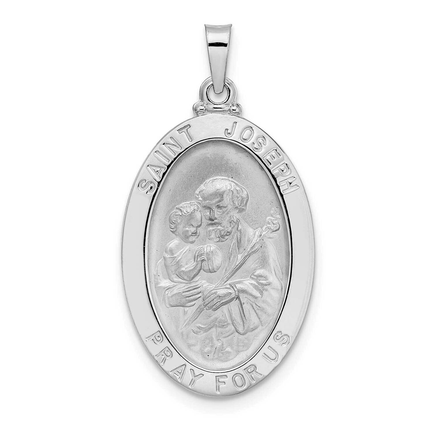 Saint Joseph Oval Solid Medal Pendant 14k White Gold Polished XR1933, MPN: XR1933, 196904169841