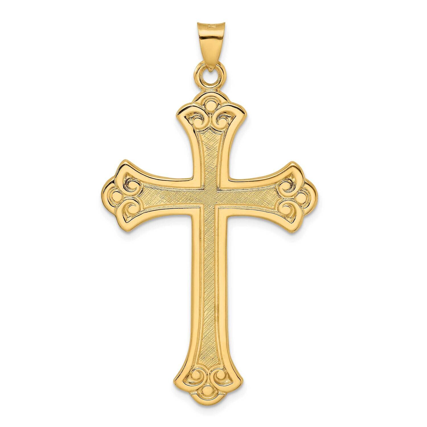 Textured Solid Fleur De Lis Cross Pendant 14k Gold Polished XR1934