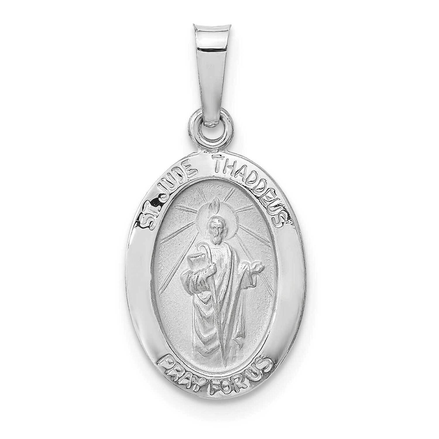 Satin Hollow Oval St Jude Thaddeus Medal 14k White Gold Polished XR1937