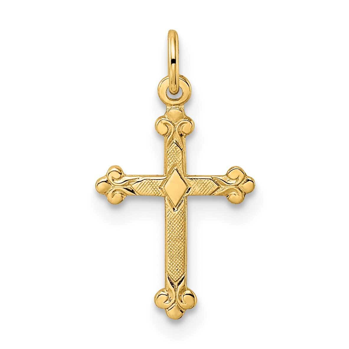 Textured Solid Diamond Shape Cross Pendant 14k Gold Polished XR1946, MPN: XR1946, 196904094587