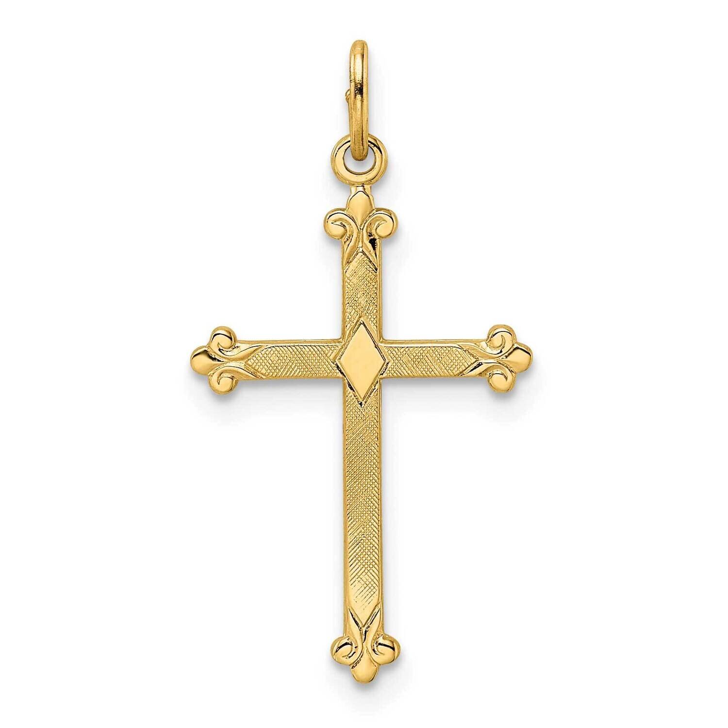 Textured Solid Diamond Shape Cross Pendant 14k Gold Polished XR1950, MPN: XR1950,
