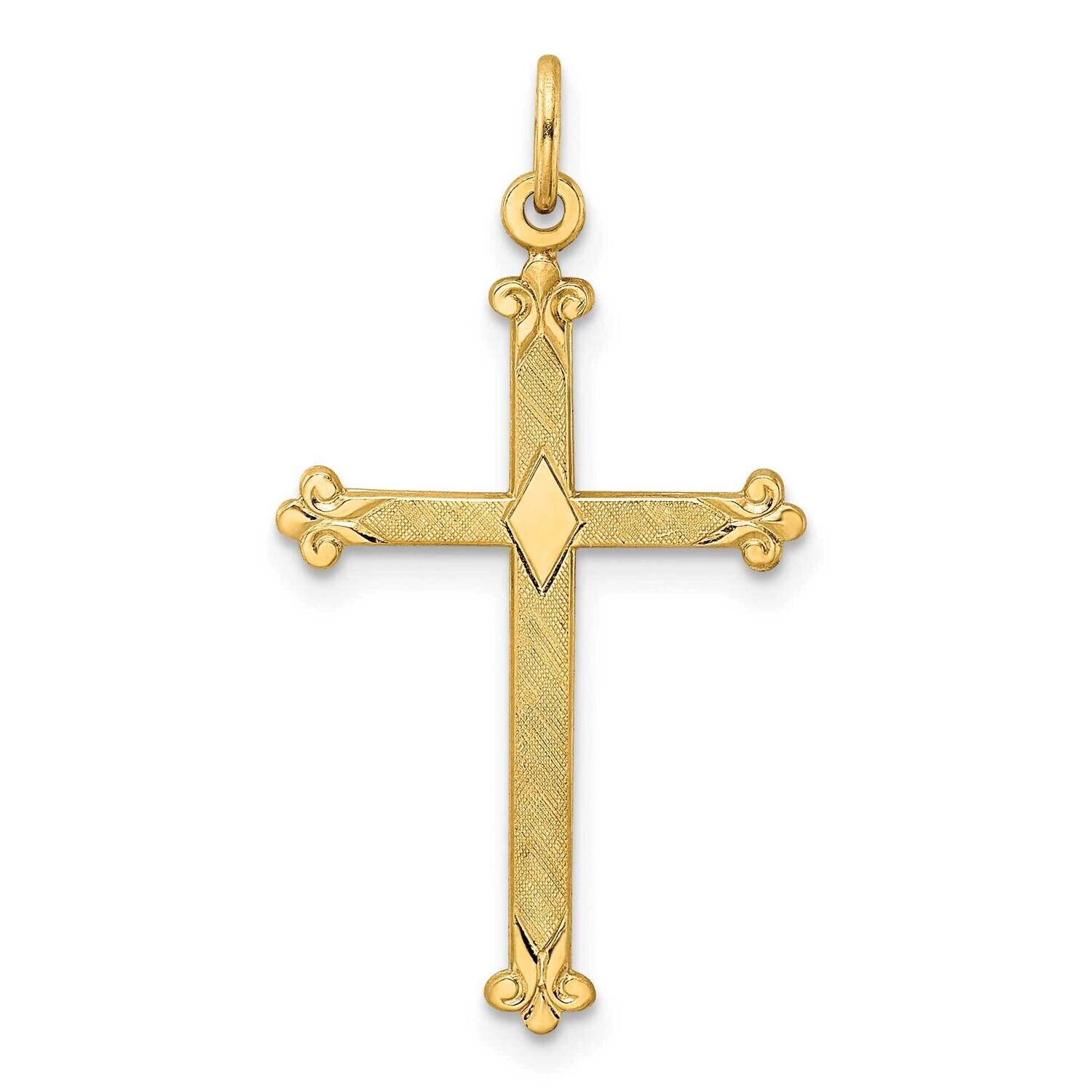 Textured Solid Diamond Shape Cross Pendant 14k Gold Polished XR1952, MPN: XR1952, 196904094570