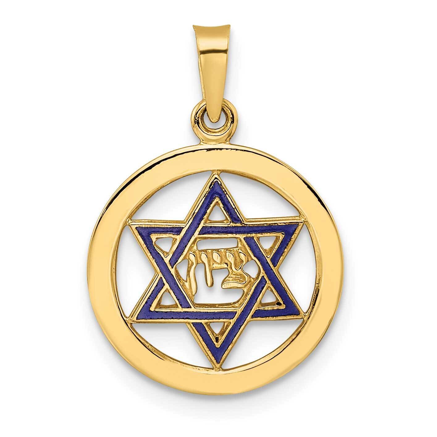 Enameled Solid Star of David Pendant 14k Gold Polished XR1965