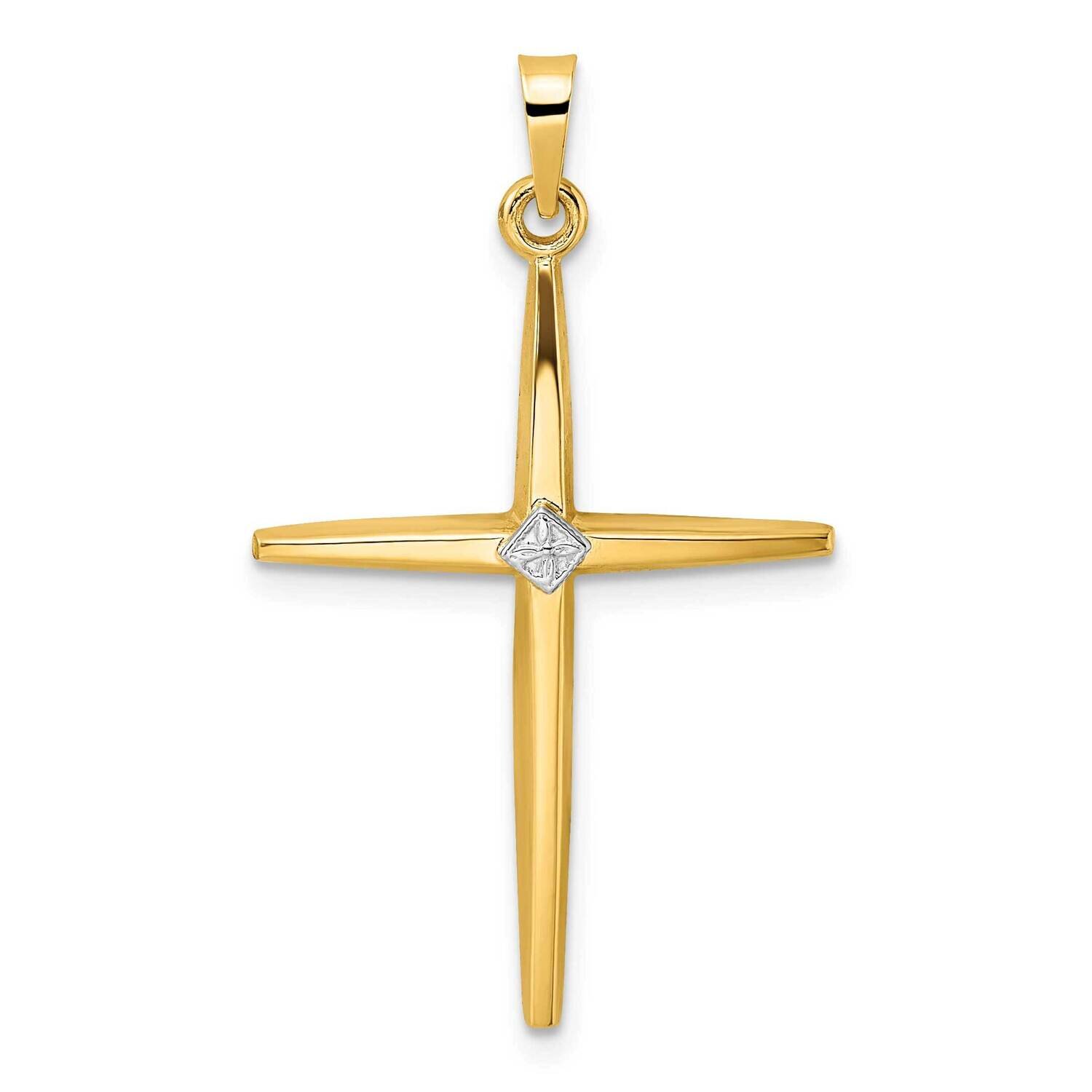 Solid Diamond Shape Center Cross Pendant 14k Two-Tone Gold Polished XR1966, MPN: XR1966,