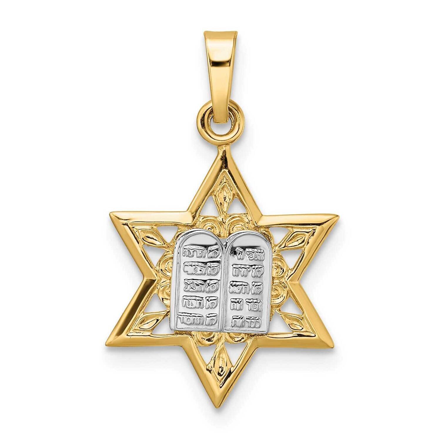 Solid Star and Torah Pendant 14k Two-Tone Gold Polished XR1981