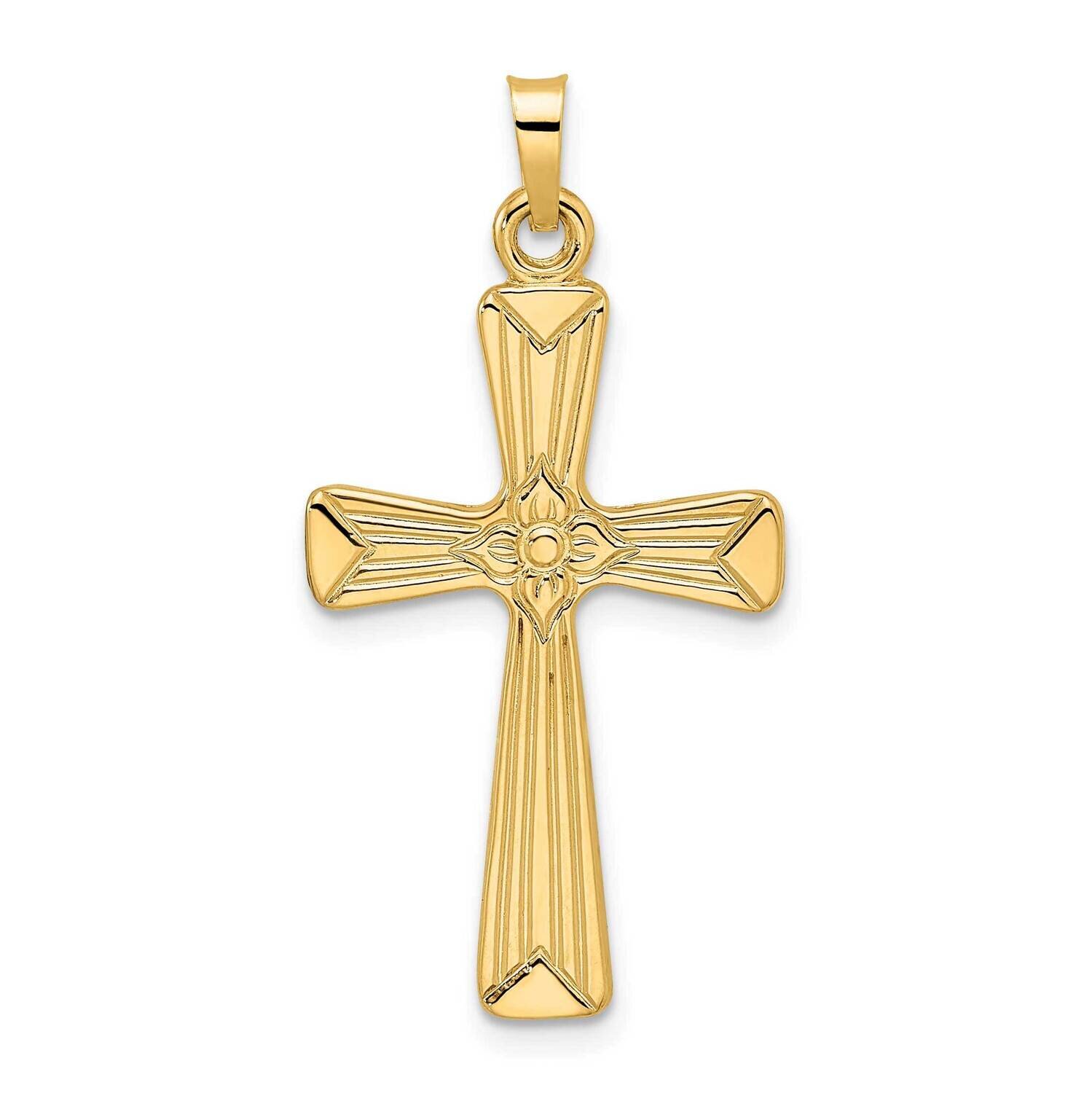 Solid Floral Center Cross Pendant 14k Gold Polished XR1982, MPN: XR1982,