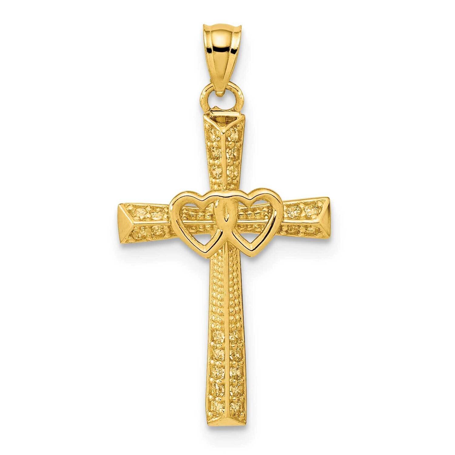 Cross with Double Hearts CZ Diamond Pendant 14k Gold XR1996, MPN: XR1996,