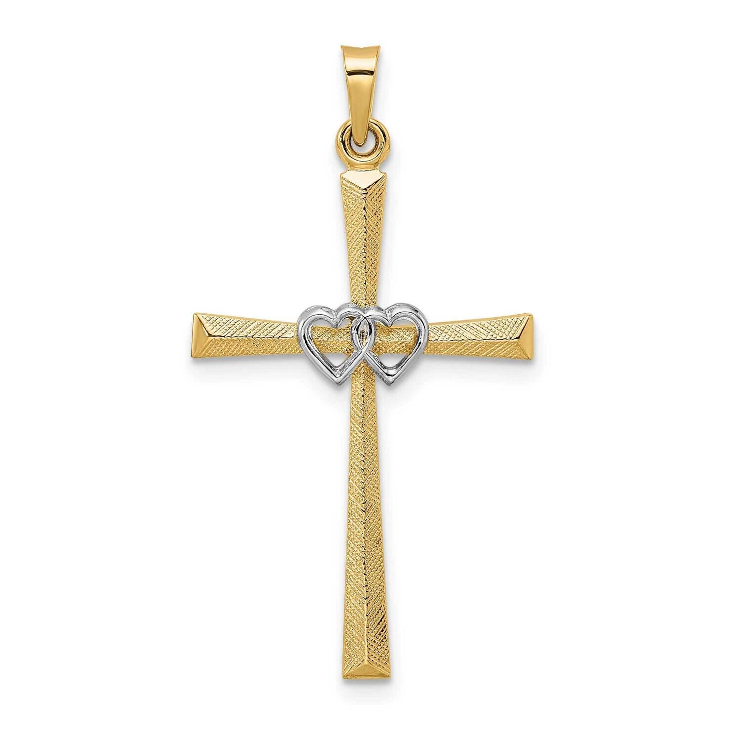 Solid Double Hearts Cross Pendant 14k Two-Tone Gold XR2000