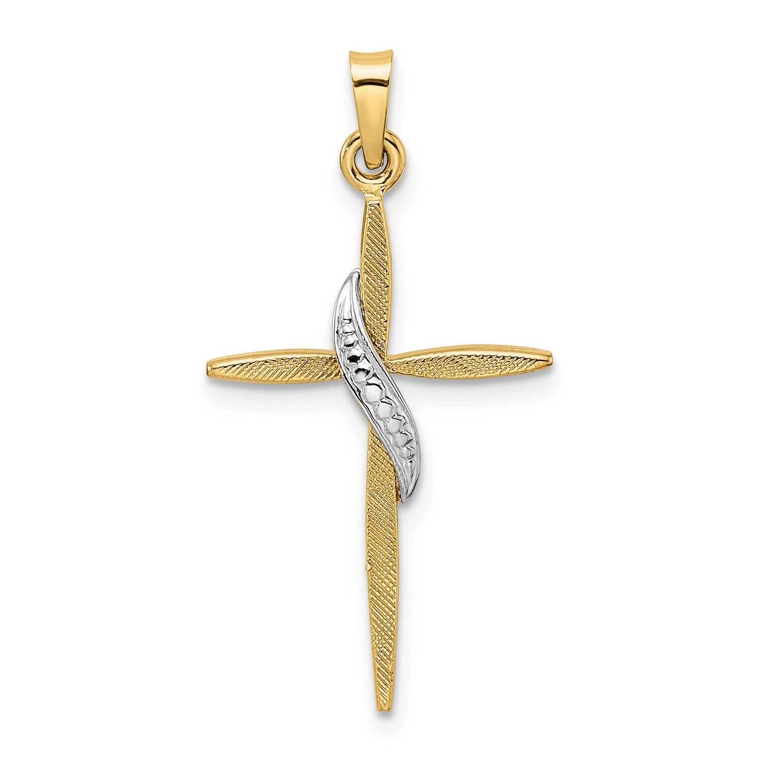 Satin Solid Methodist Cross Pendant 14k Two-Tone Gold Polished XR2008