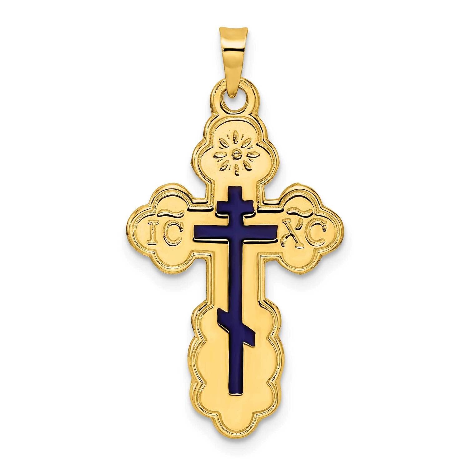 Eastern Orthodox Blue Enamel Solid Cross Pendant 14k Gold Polished XR2016, MPN: XR2016,