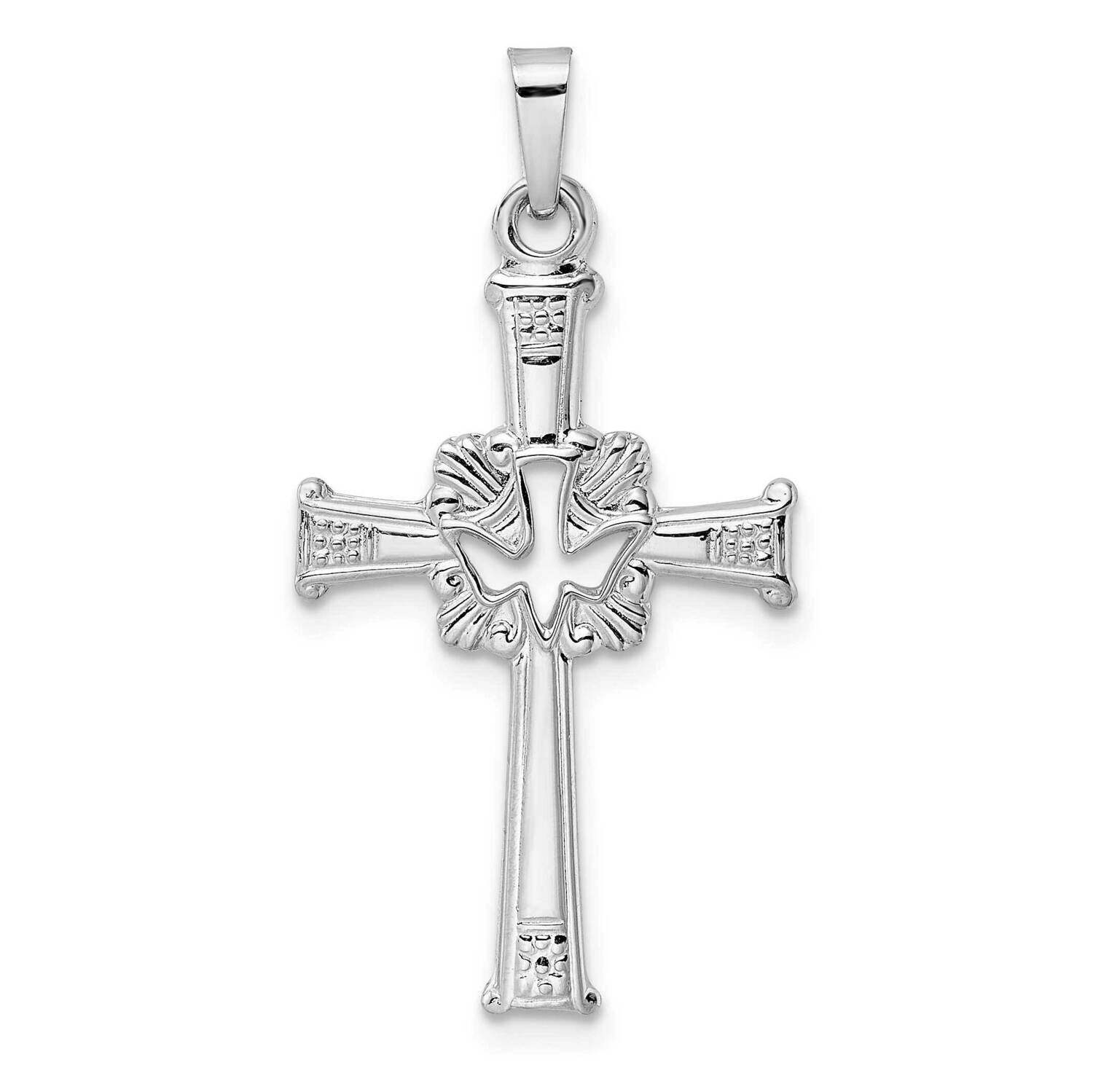 Cut Out Solid Dove Cross Pendant 14k White Gold Polished XR2018