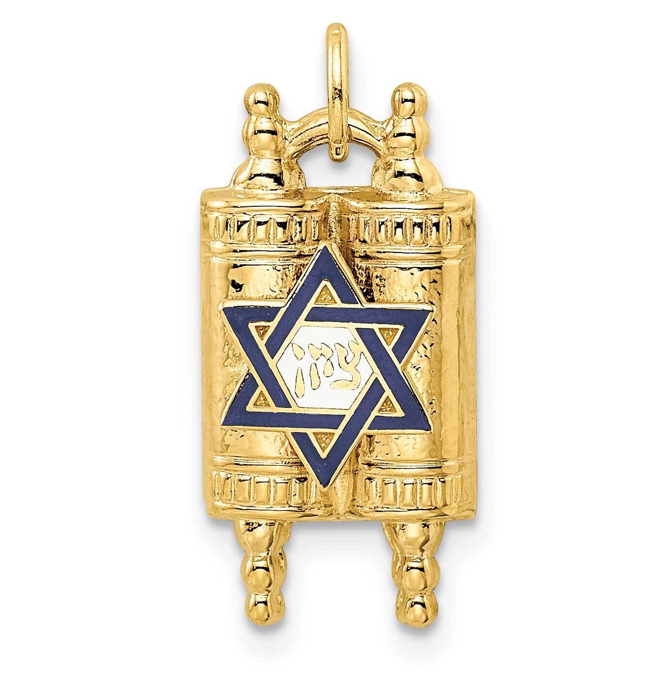 Solid Torah and Enameled Star of David Pendant 14k Gold Polished XR2019