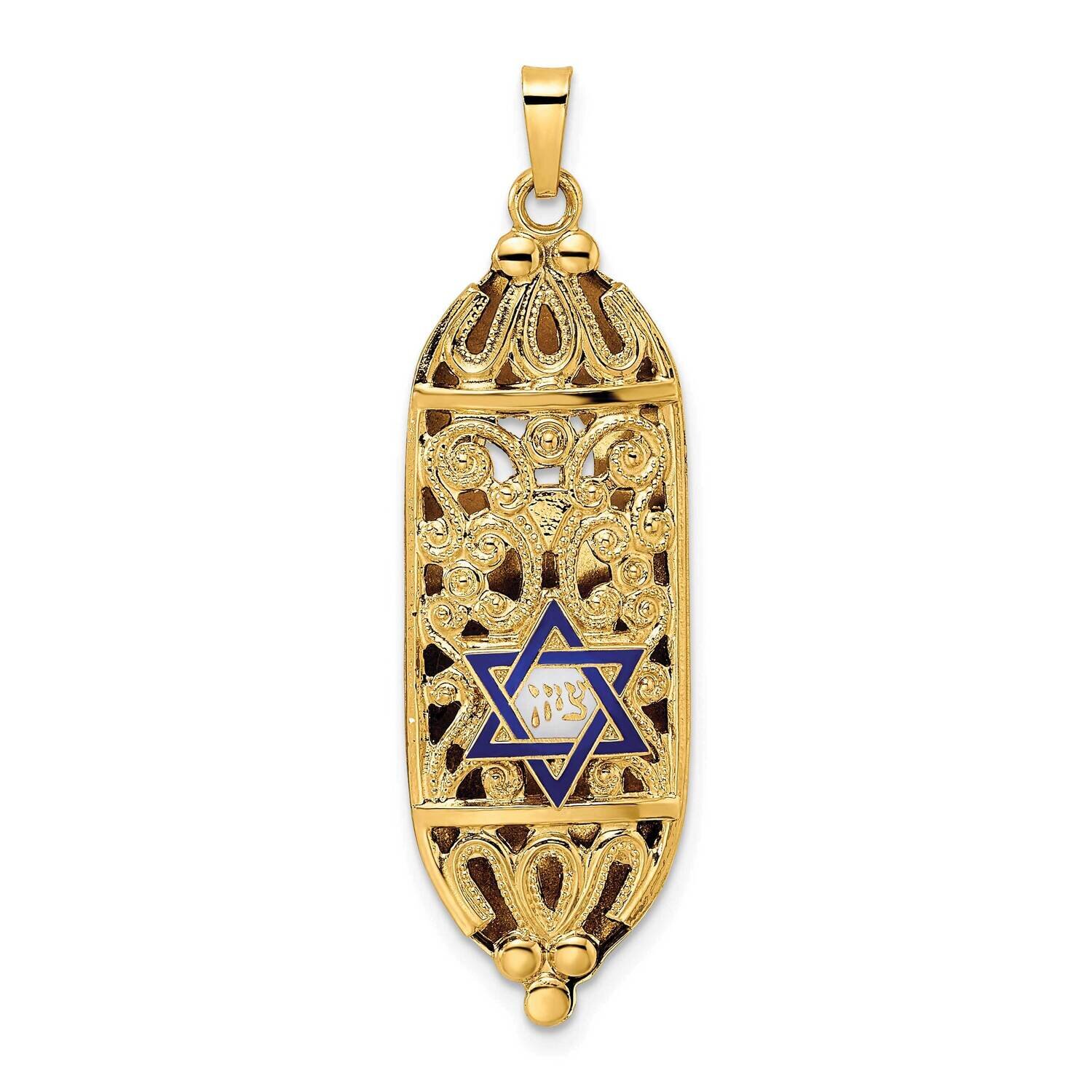 Solid Mezuzah Enameled Star Pendant 14k Gold Polished XR2023, MPN: XR2023, 196904073650