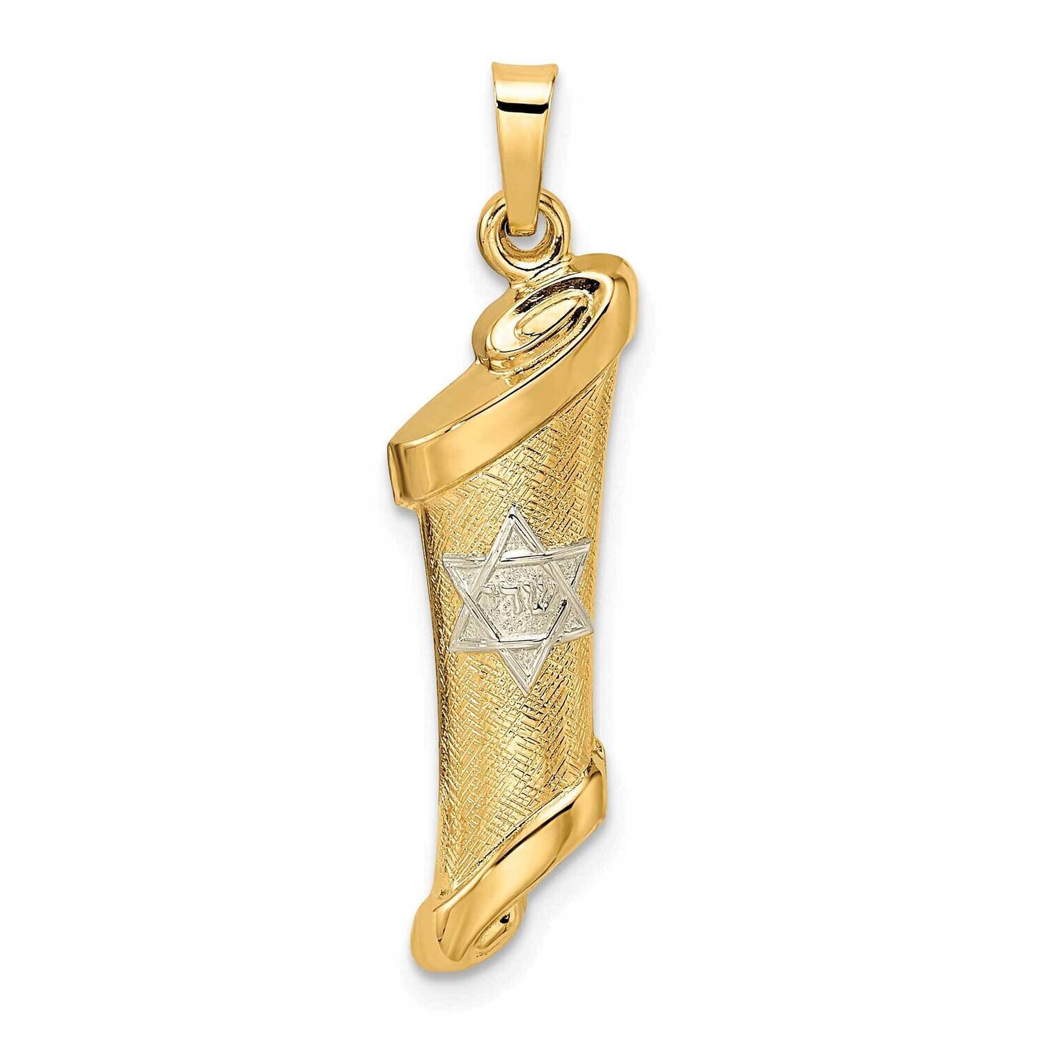 Textured Hollow Mezuzah Pendant 14k Two-Tone Gold Polished XR2025