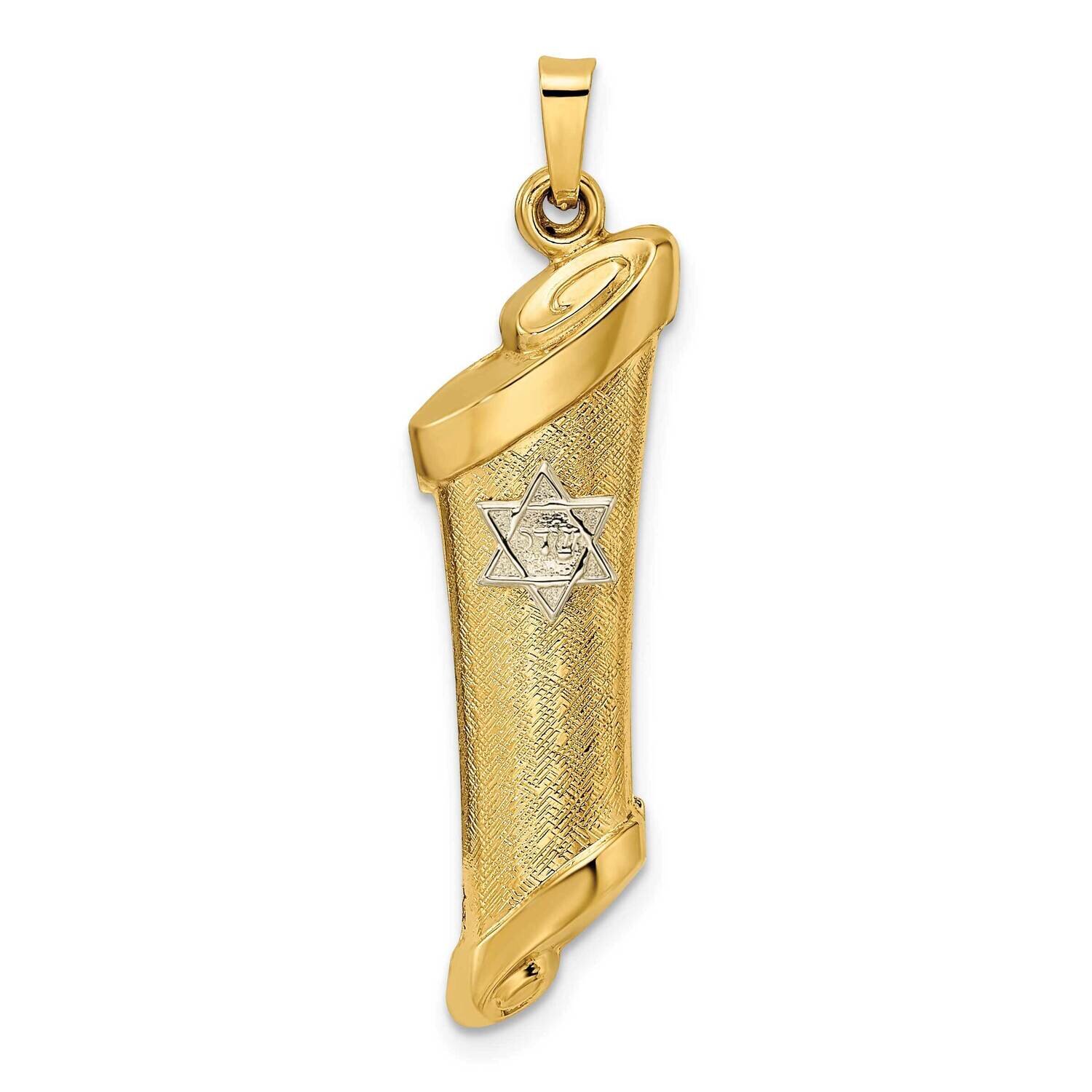 Hollow Mezuzah and Star Pendant 14k Two-Tone Gold XR2027
