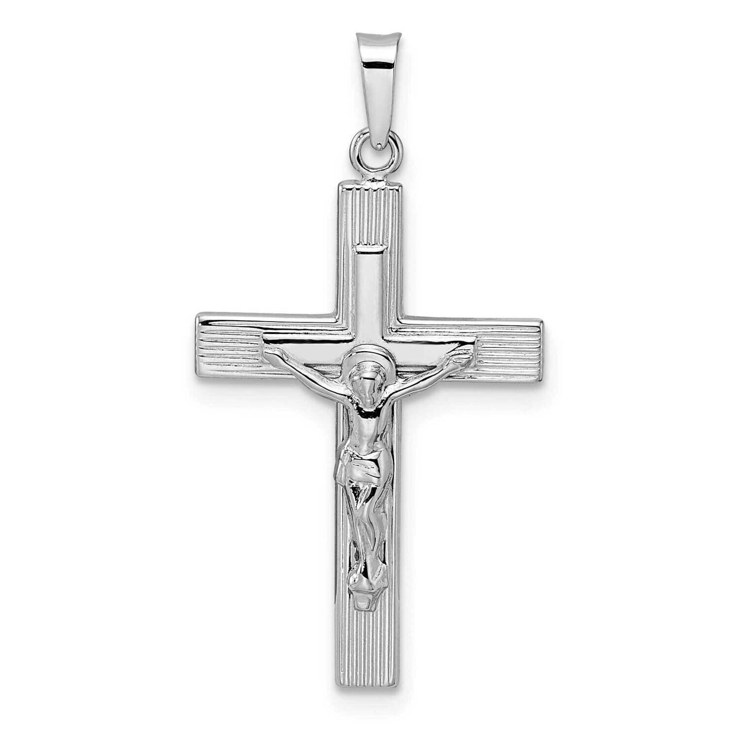 Solid Striped Crucifix Pendant 14k White Gold Polished XR2046
