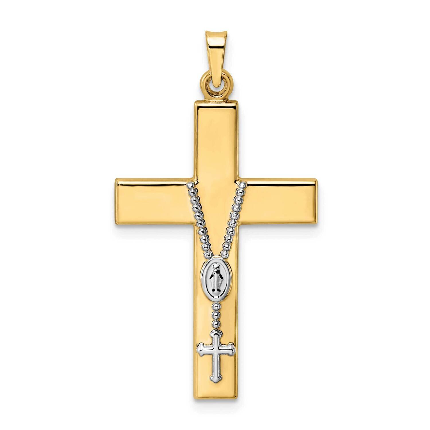Hollow Rosary Cross Pendant 14k Two-Tone Gold Polished XR2055