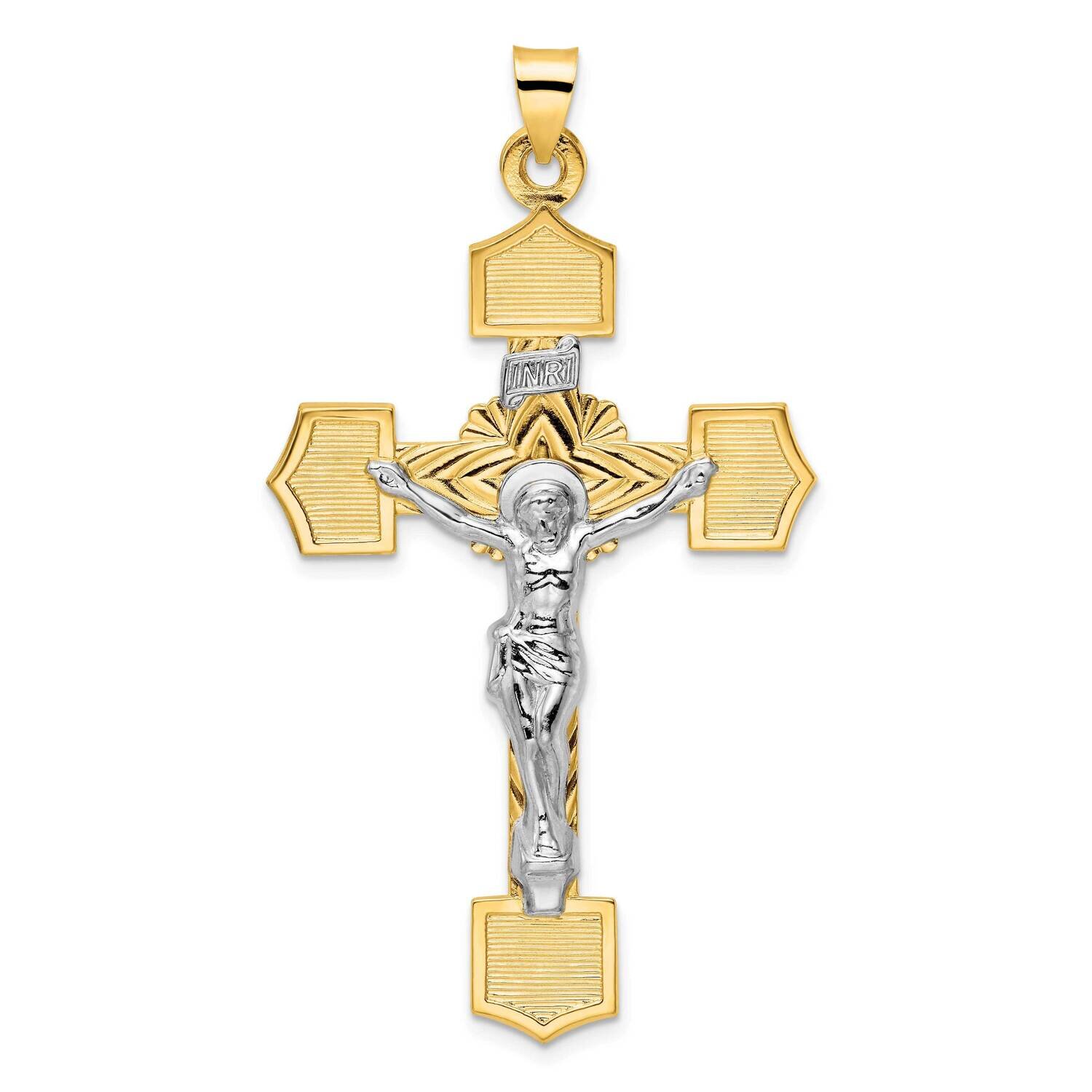 Solid Inri Crucifix Pendant 14k Two-Tone Gold Polished XR2065