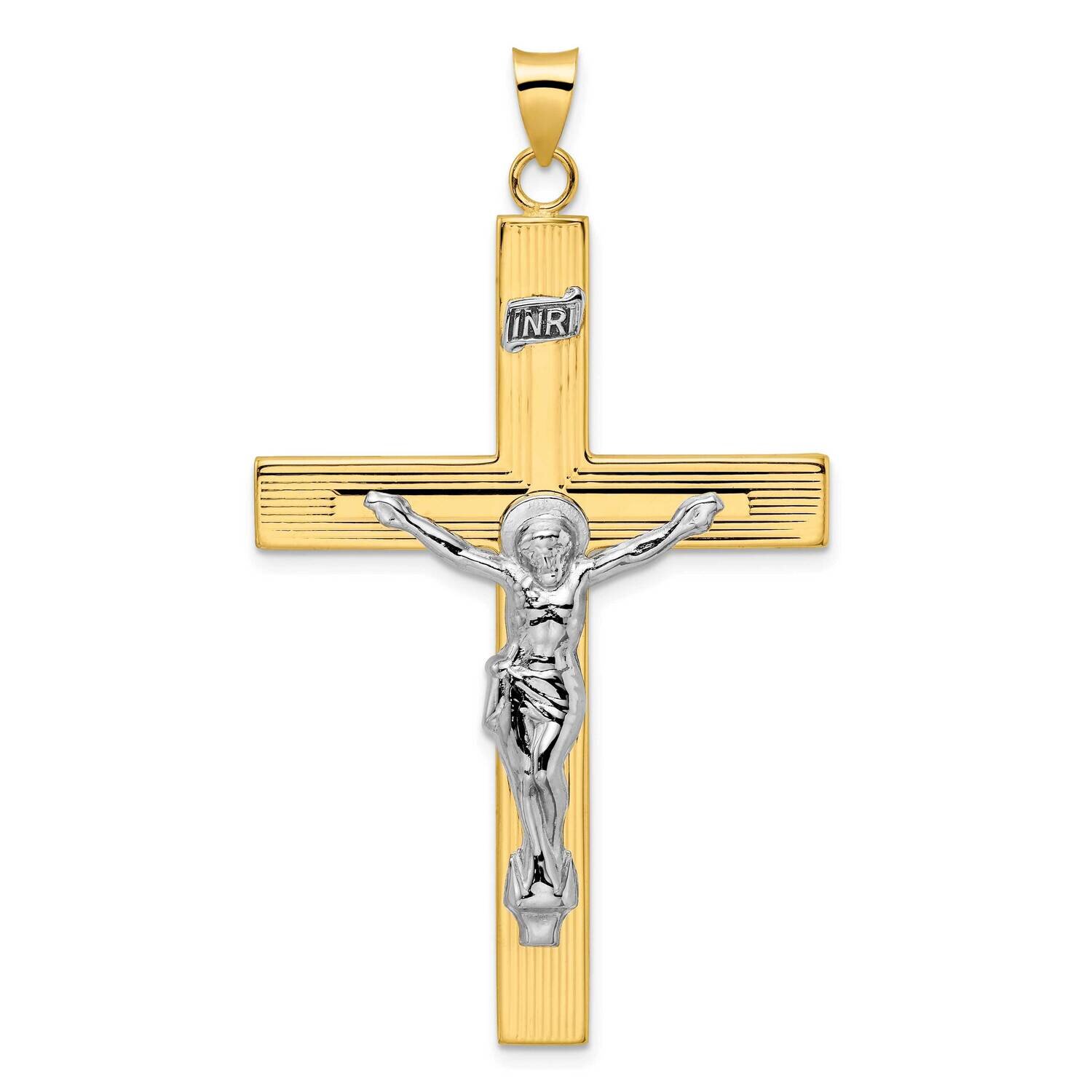 Solid Inri Curcifix Cross Pendant 14k Two-Tone Gold Polished XR2076