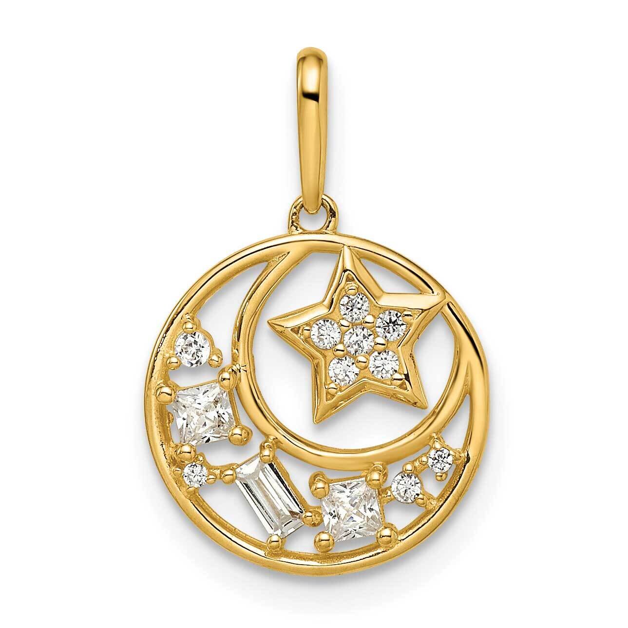 CZ Diamond Star &amp; Moon Pendant 14k Gold YC1469, MPN: YC1469, 196904073193