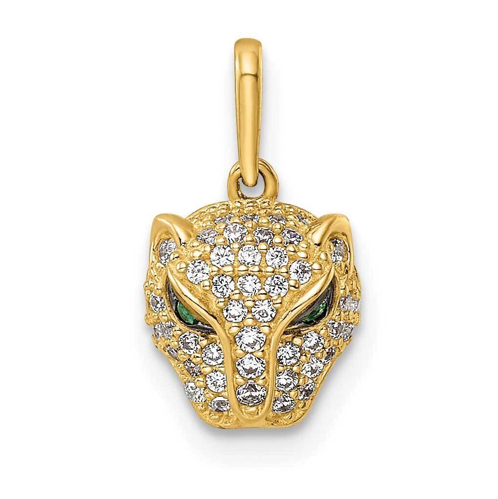 Green &amp; White CZ Diamond Lioness Head Pendant 14k Gold Polished YC1474, MPN: YC1474, 191101784569
