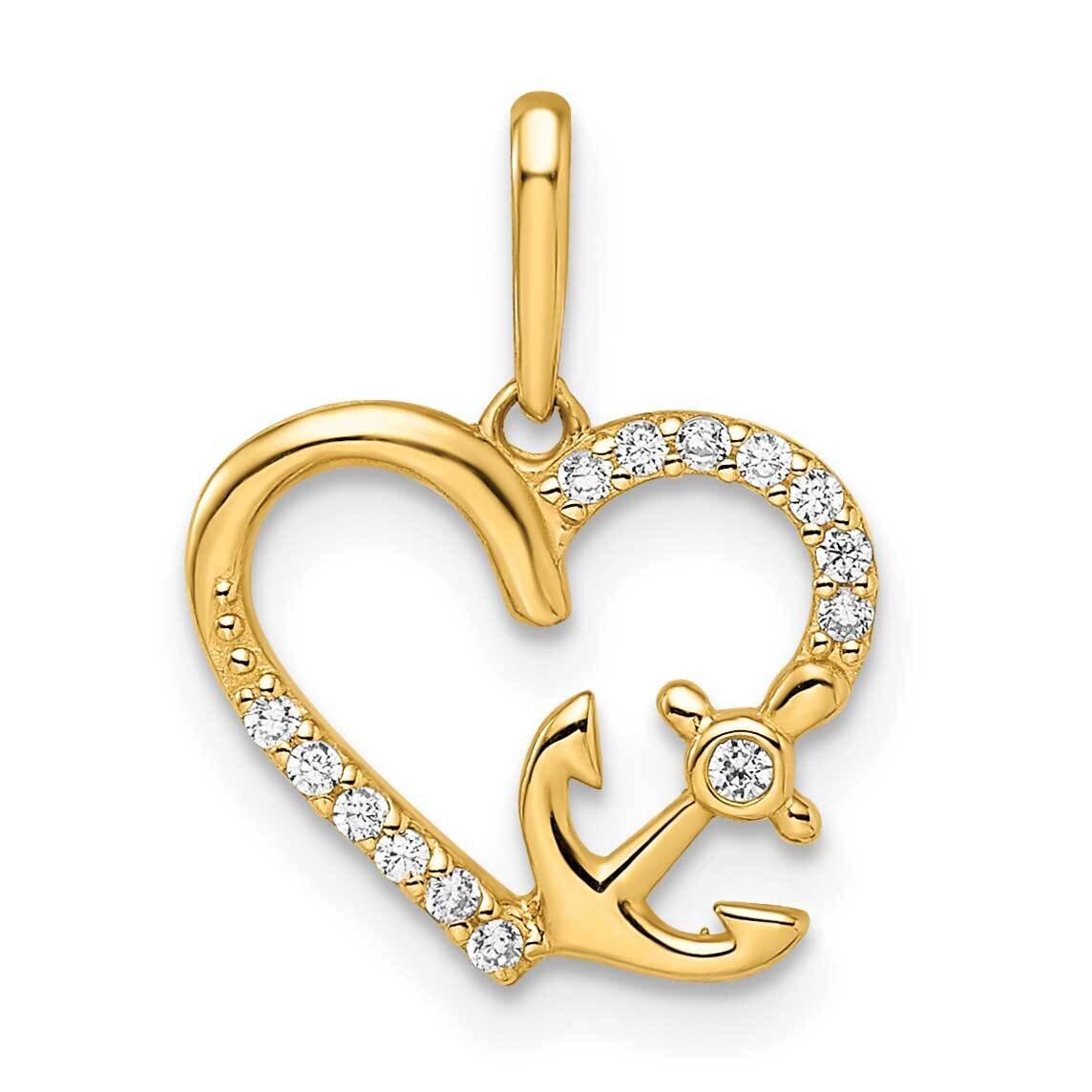 CZ Diamond Heart with Anchor Pendant 14k Gold YC1507