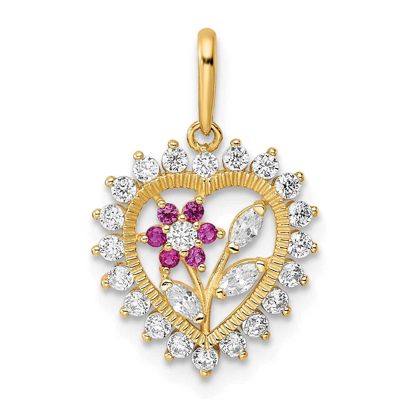 White &amp; Pink CZ Diamond Flower Heart Pendant 14k Gold Polished YC1511, MPN: YC1511,