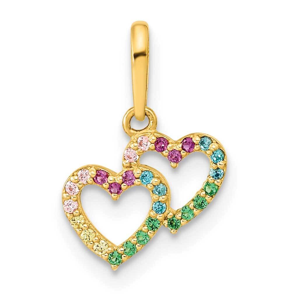 Double Heart with Multicolored CZ Diamond Pendant 14k Gold YC1520, MPN: YC1520,