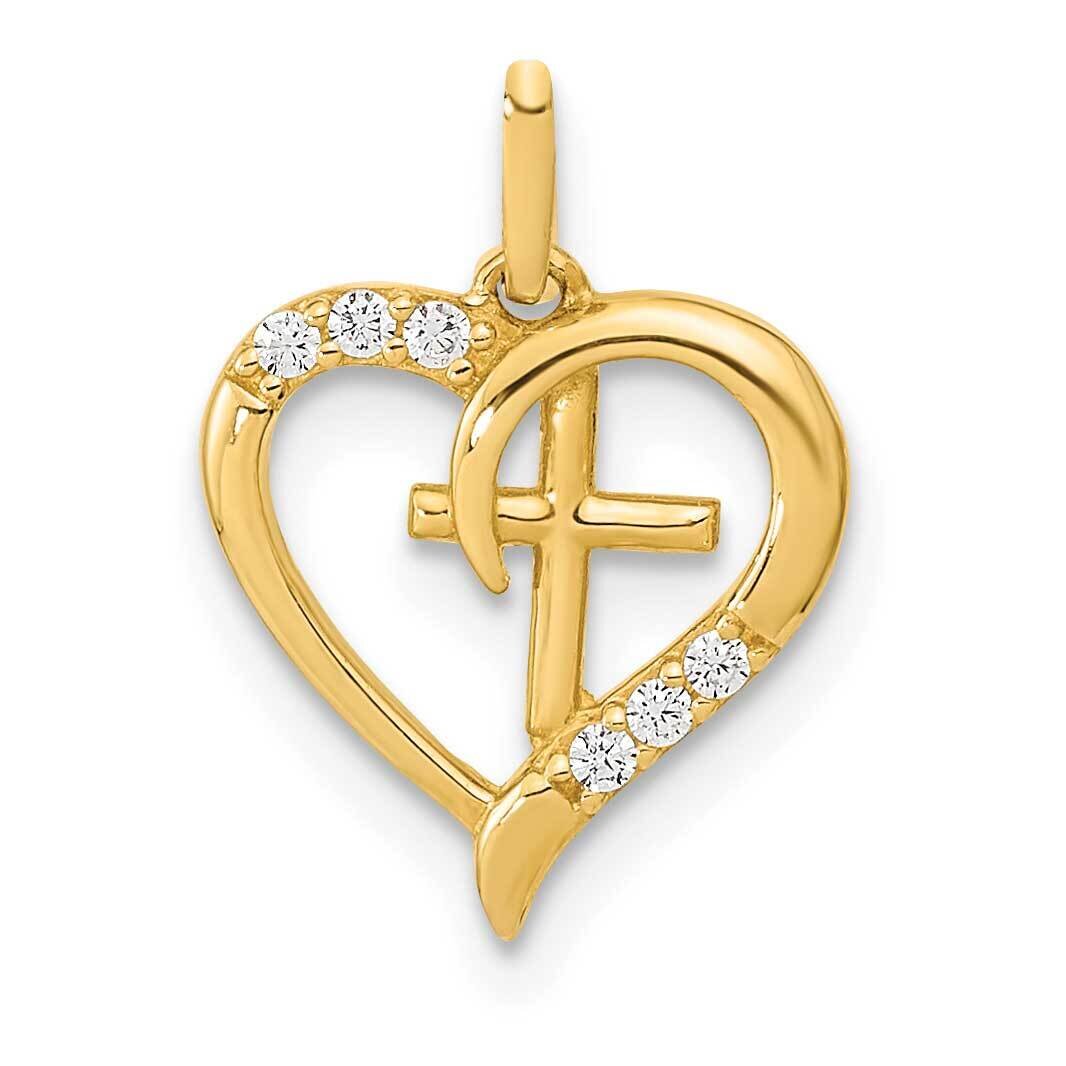 Open Heart with Cross CZ Diamond Pendant 14k Gold Polished YC1521