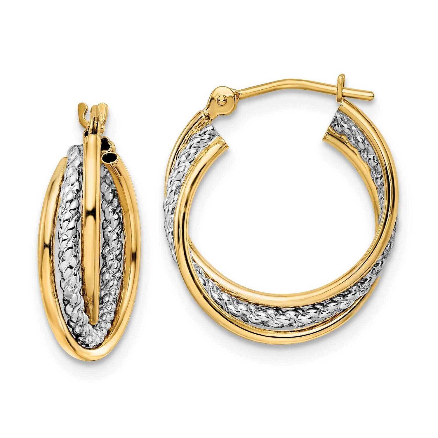 Polished Textured Hoops 14k Gold with White Rhodium YE1911, MPN: YE1911, 716838229758