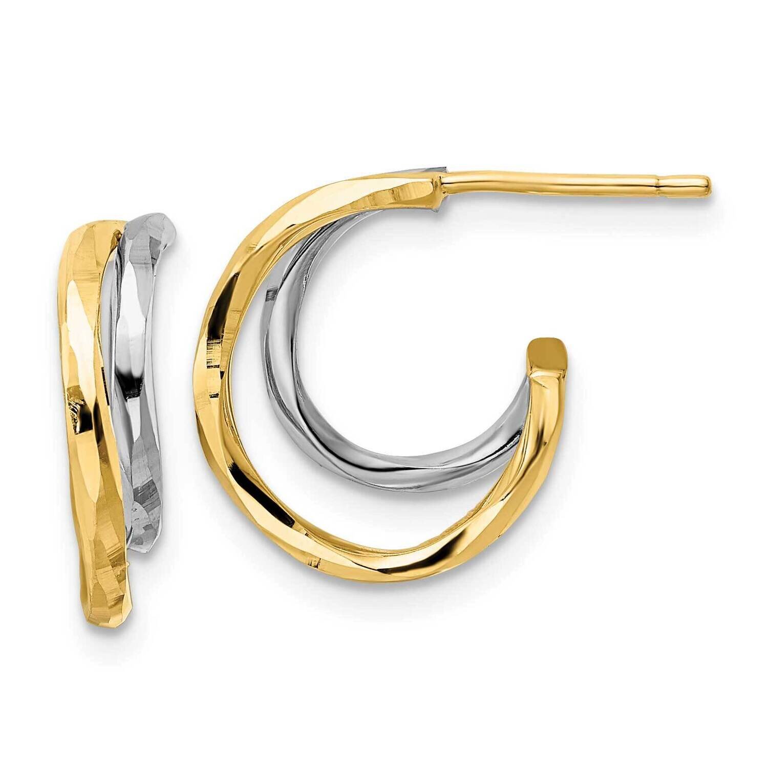 Diamond-Cut J-Hoop Earrings 14k Gold with White Rhodium YE1919, MPN: YE1919, 716838359912