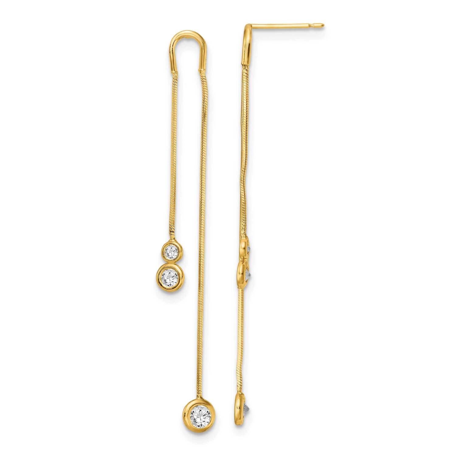 CZ Diamond Double Chain Dangle Post Earrings 14K Yellow Gold Polished YE1930, MPN: YE1930, 19110179…