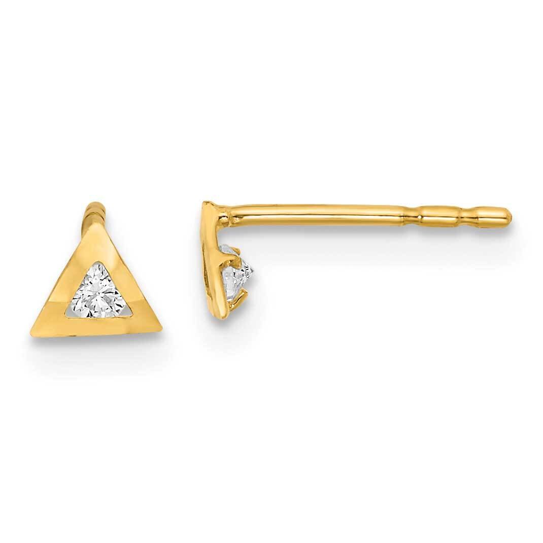 Triangle with CZ Diamond Post Earrings 14k Gold Polished YE1943
