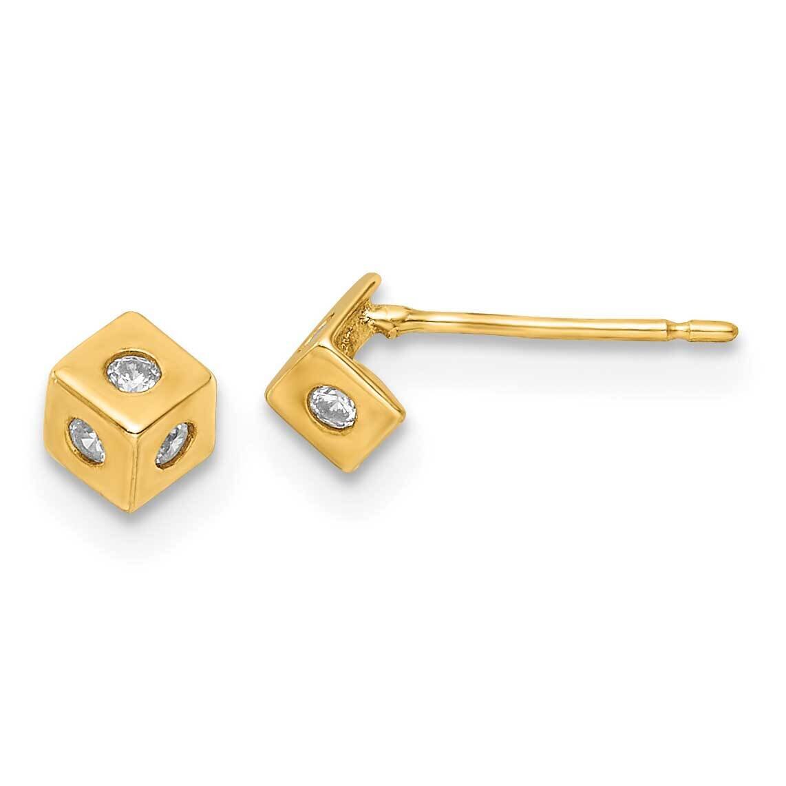 CZ Diamond Cube Post Earrings 14K Yellow Gold Polished YE1948, MPN: YE1948, 191101799495