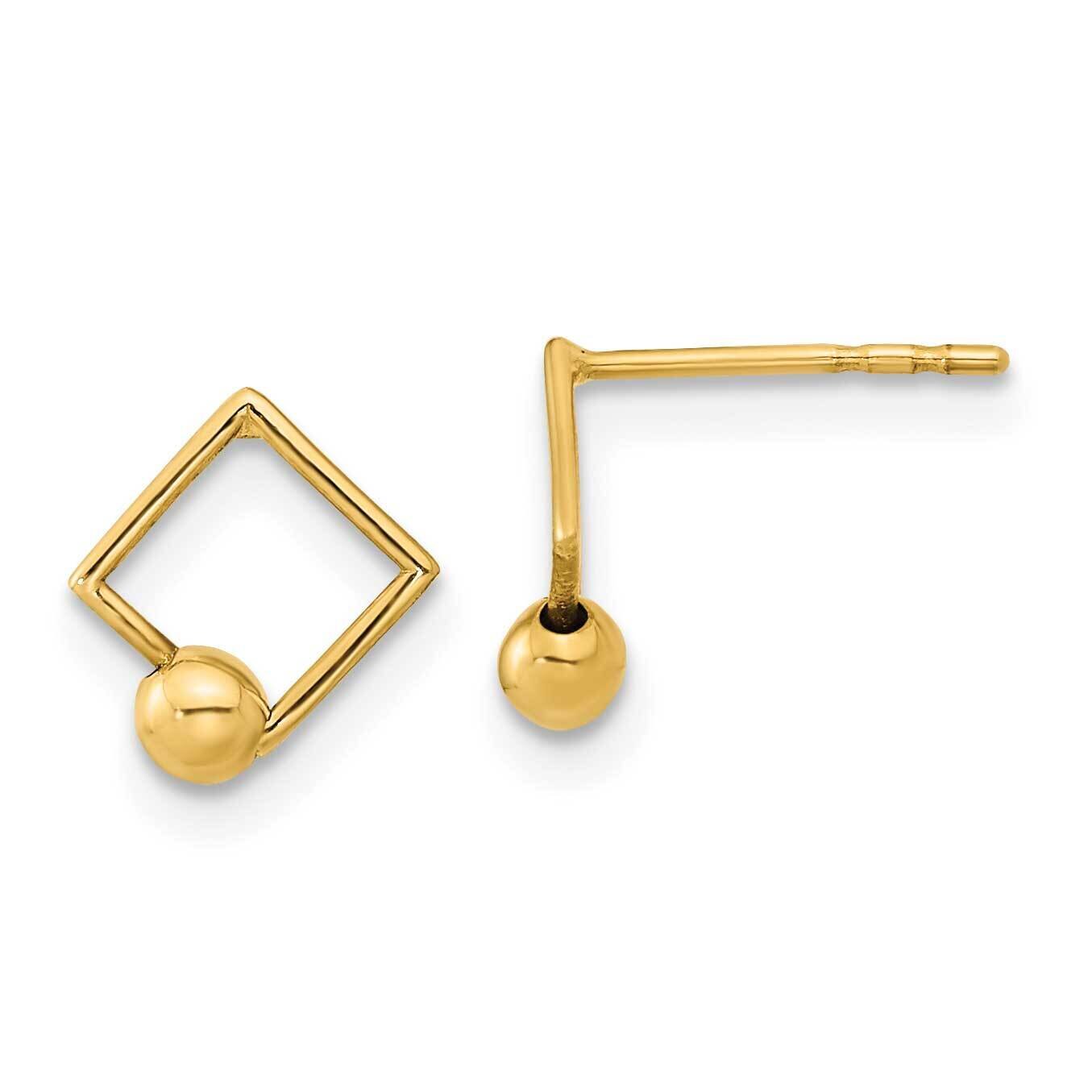 Square with A Ball Post Earrings 14k Gold Polished YE1963, MPN: YE1963, 191101799341