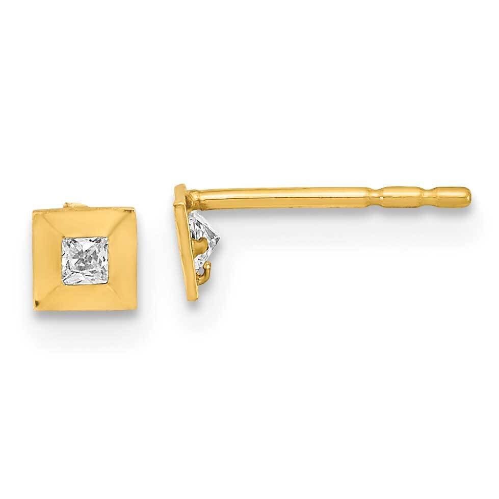 Square with CZ Diamond Post Earrings 14k Gold Polished YE1968, MPN: YE1968, 191101799297