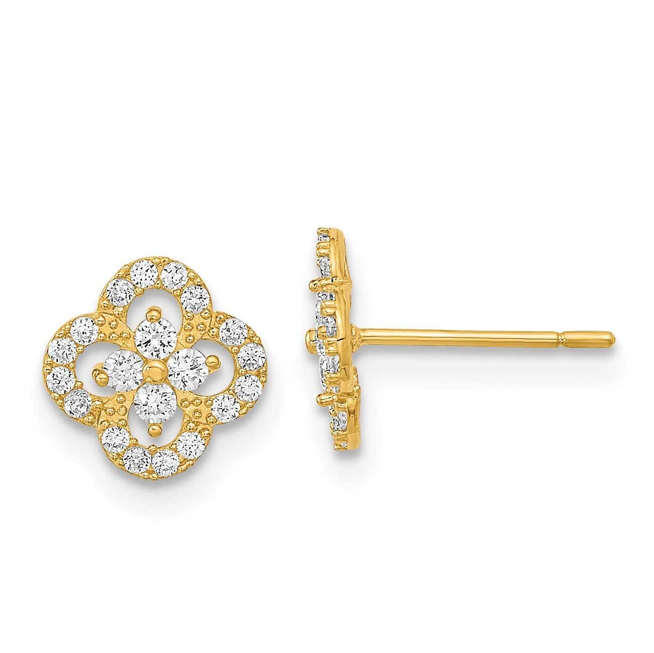 Flower CZ Diamond Post Earrings 14k Gold Polished YE1982, MPN: YE1982, 191101799174