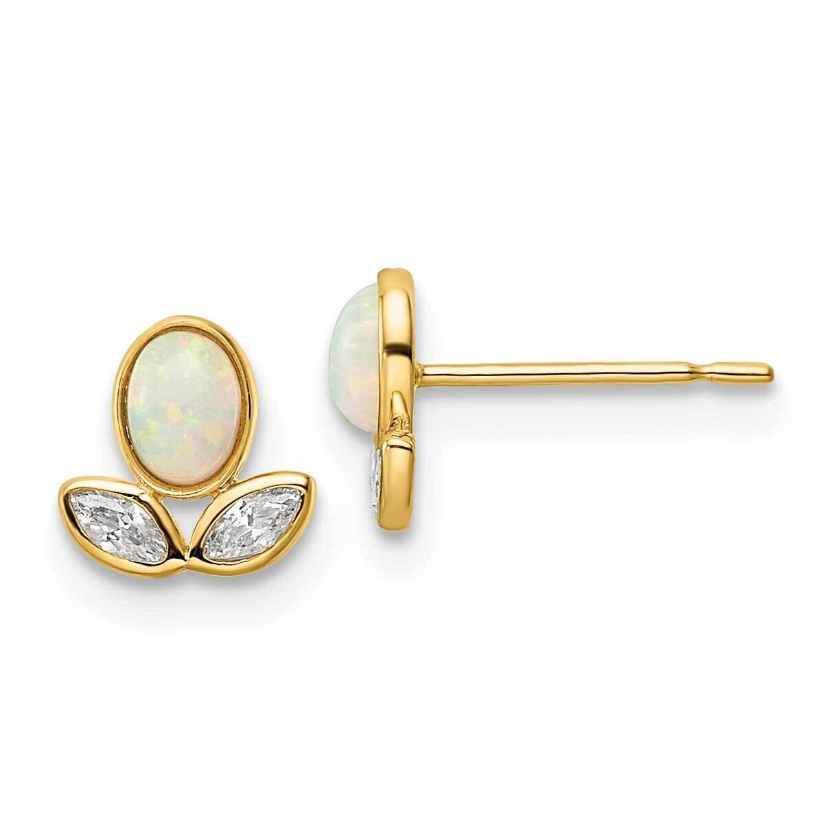 CZ Diamond &amp; Created Opal Post Earrings 14k Gold YE1983