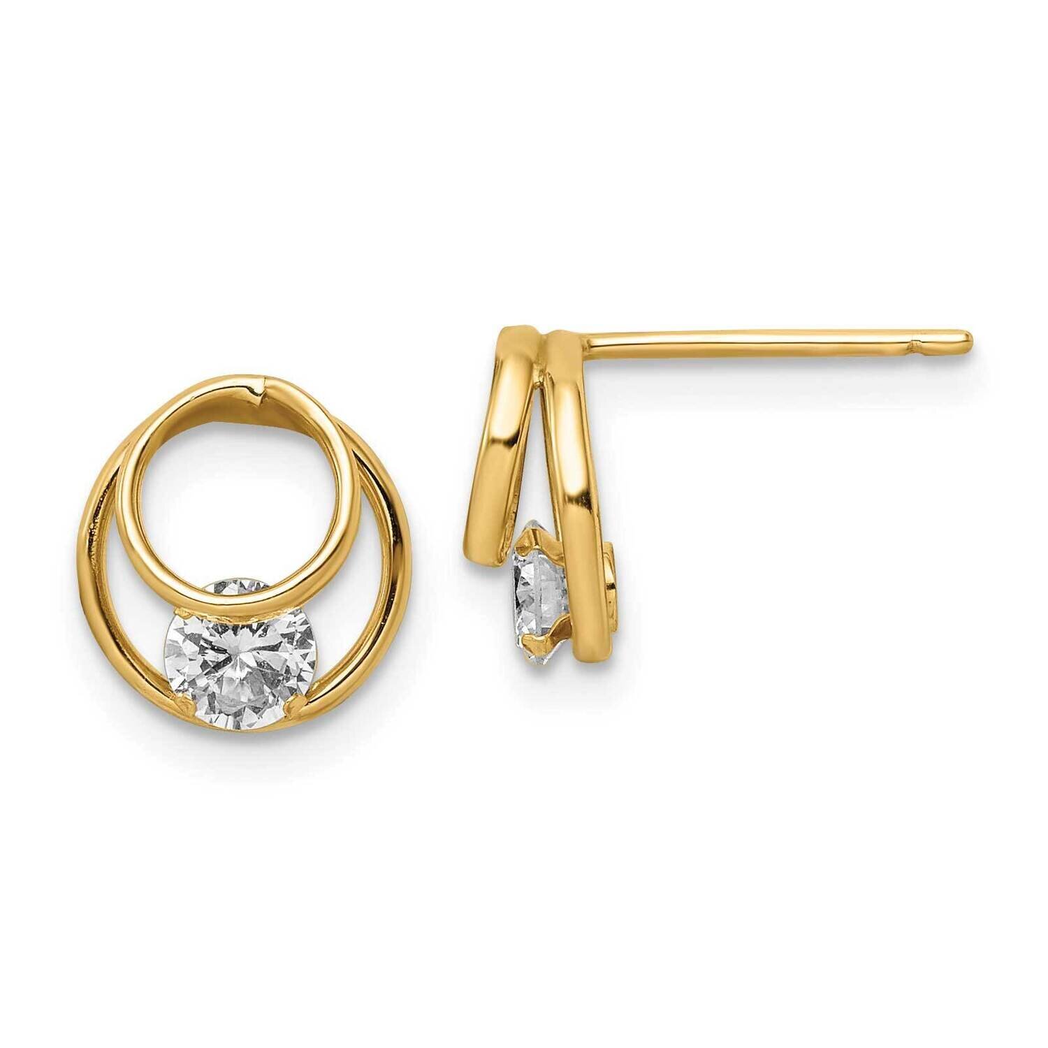 CZ Diamond Double Circle Polished Post Earrings 14k Gold YE2003, MPN: YE2003, 716838360024