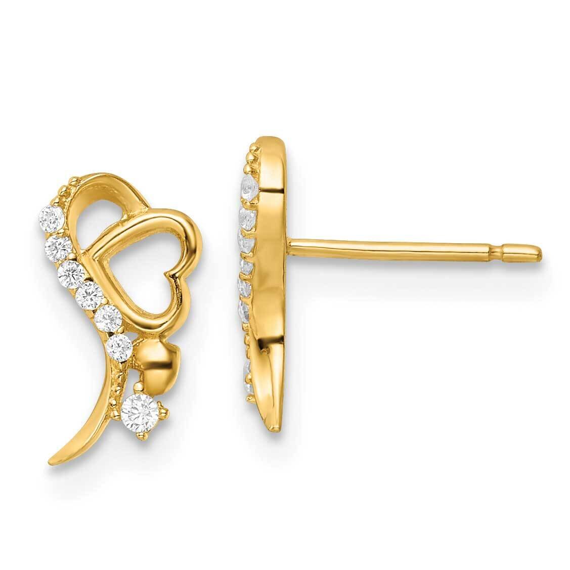 CZ Diamond and Heart Post Earrings 14K Yellow Gold Polished YE2025, MPN: YE2025, 191101798788