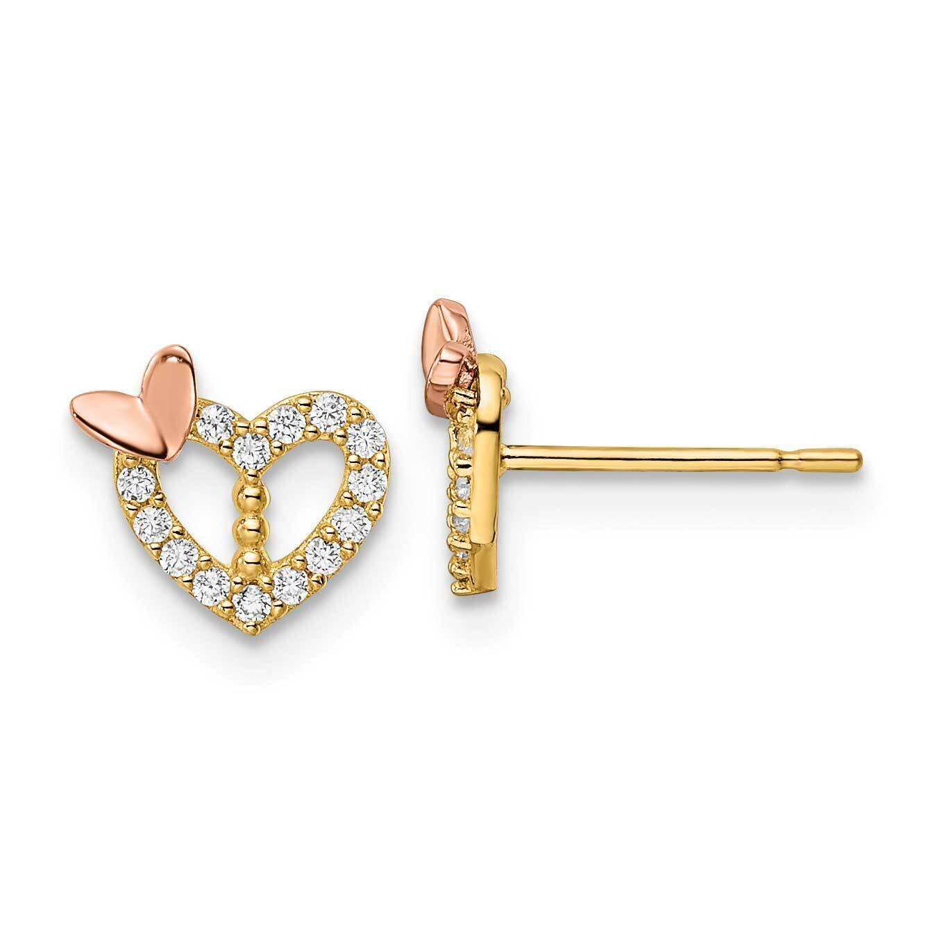 CZ Diamond Heart with Butterfly Post Earrings 14k Two-Tone Gold YE2026, MPN: YE2026, 191101798771