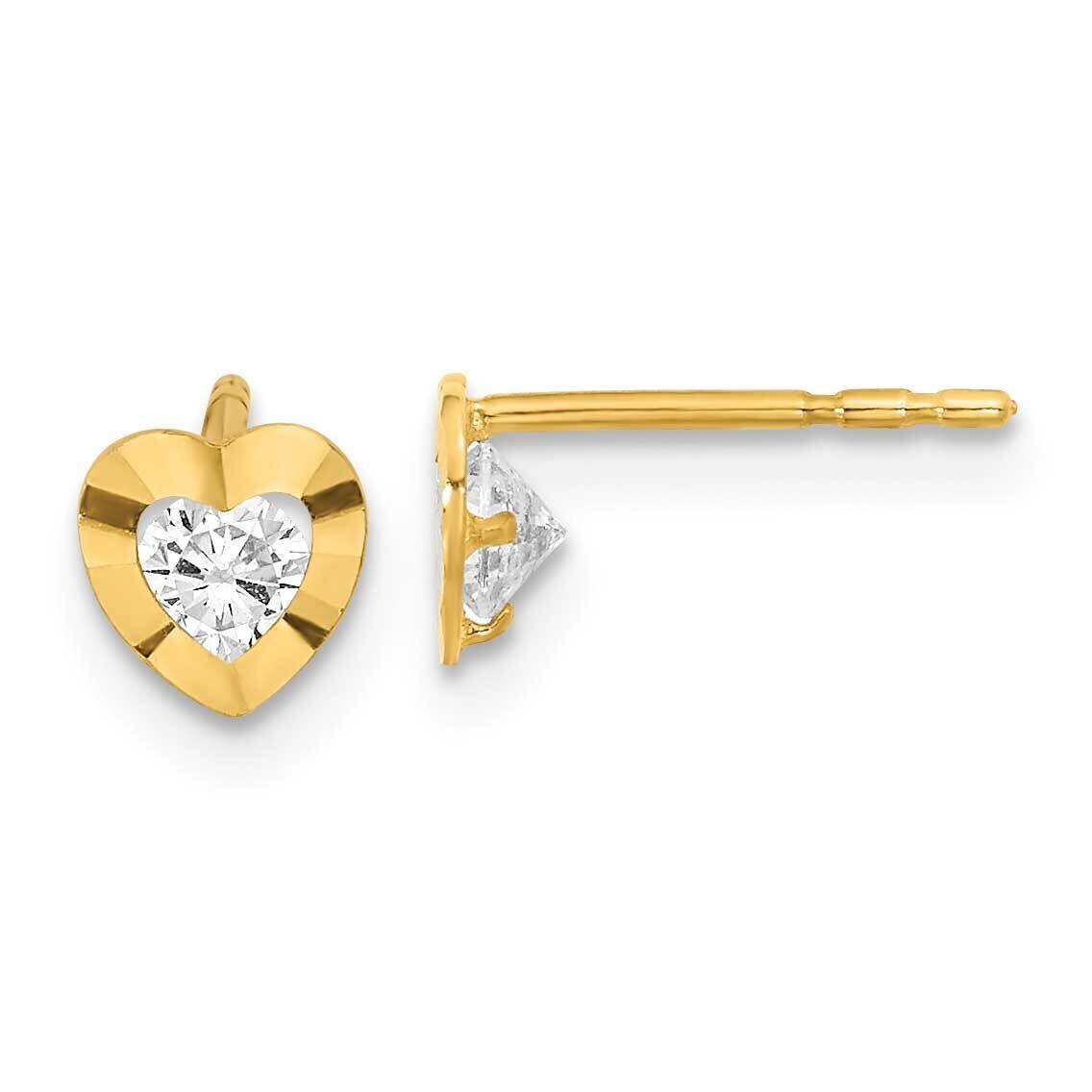 Heart with CZ Diamond Post Earrings 14k Gold Polished YE2030