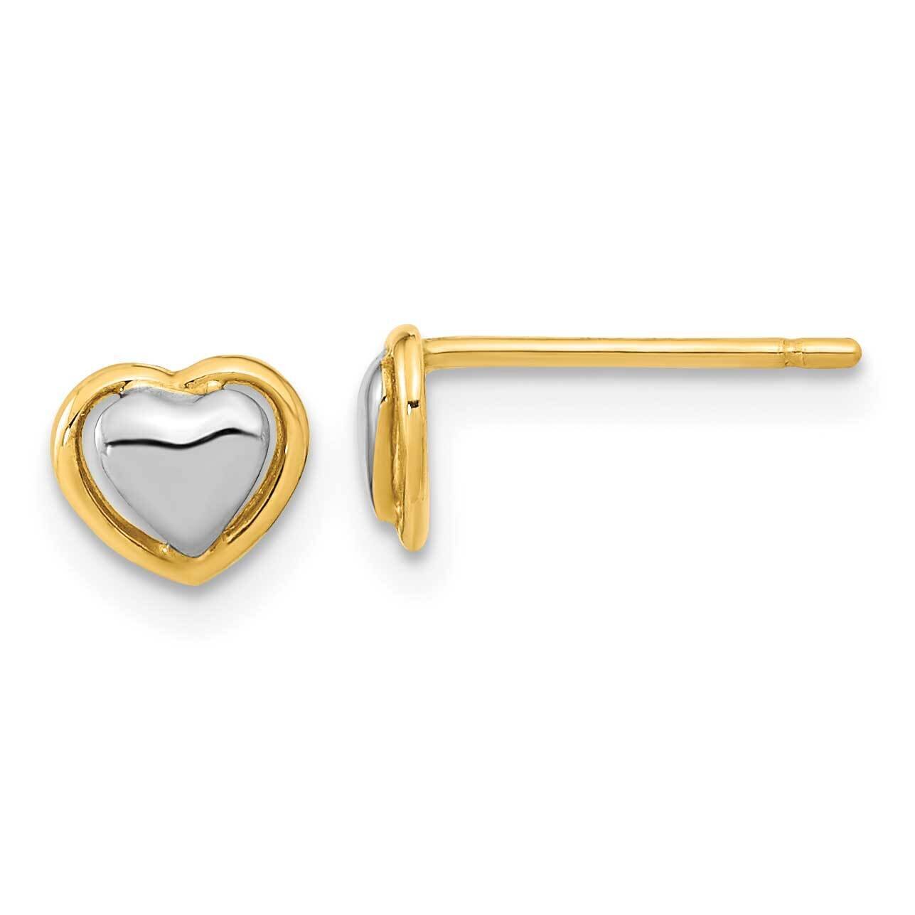 White Rhodium Heart Post Earrings 14k Gold YE2041