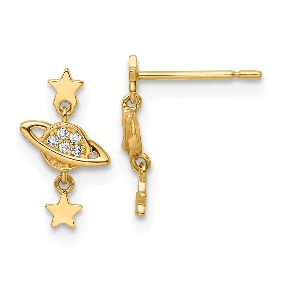 CZ Diamond Saturn &amp; Stars Dangle Post Earrings 14k Gold YE2050