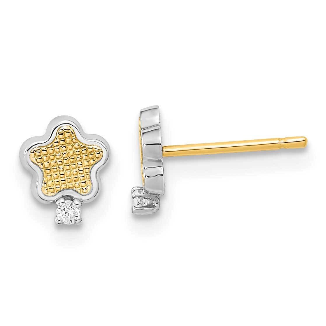 White Rhodium Textured Gold CZ Diamond Star Post Earrings 14k Gold YE2063, MPN: YE2063, 191101786631